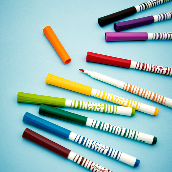 Zestaw kreatywny - Flamastry pędzelkowe 10 kolorów, 3 lata+, Janod