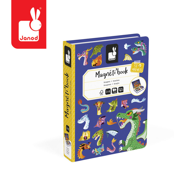Układanka magnetyczna Magnetibook Smoki, dla dzieci, 3-8 lat, Janod