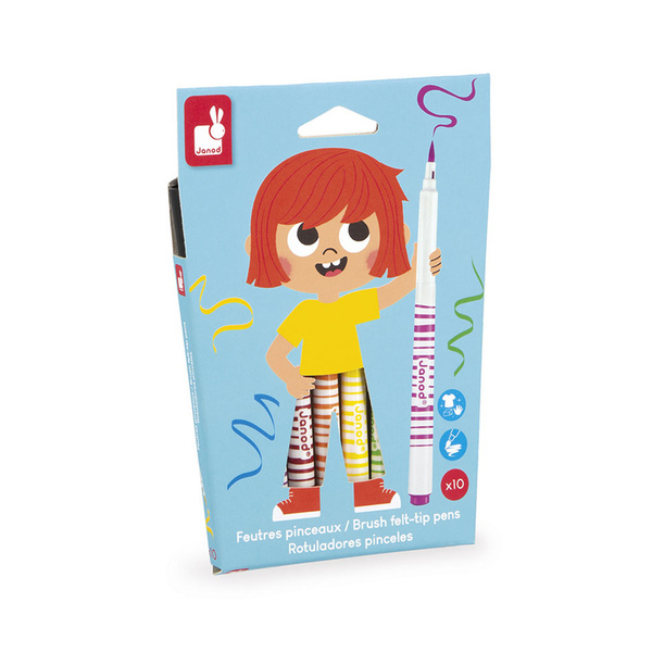 Zestaw kreatywny - Flamastry pędzelkowe 10 kolorów, 3 lata+, Janod