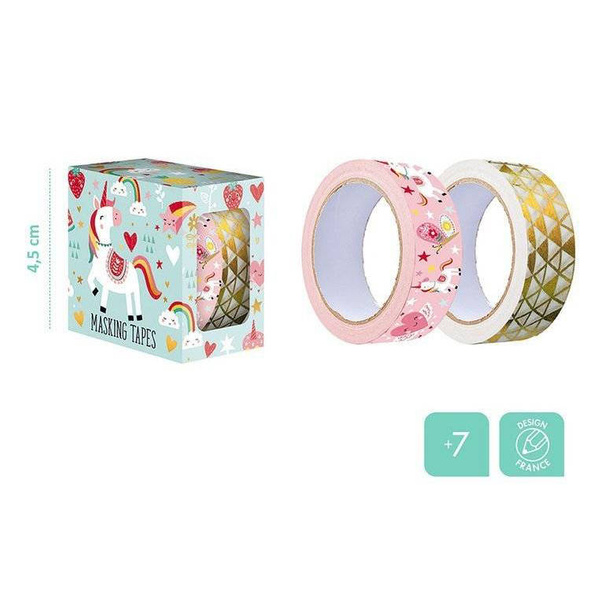 Zestaw 2 samoprzylepnych taśm dekoracyjnych Lisek + Jednorożec 7+, opakowanie zbiorcze 12 sztuk (6 szt. + 6 szt.), Janod