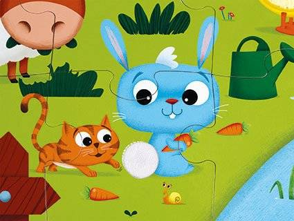 Puzzle sensoryczne 20 elementów Farma, Janod