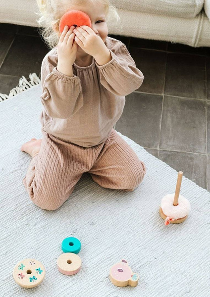 Drewniana układanka piramida z miękkimi elementami Flaming Anaïs 12 m+, Lilliputiens