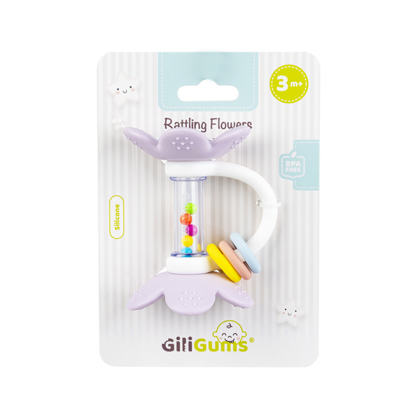Grzechotka Grzechoczące Kwiatki lila dla dzieci 3 m +, GiliGums