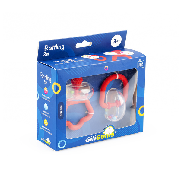 Grzechotka 2 szt. - Zestaw grzechoczący czerwony dla dzieci, 3 m+, GiliGums
