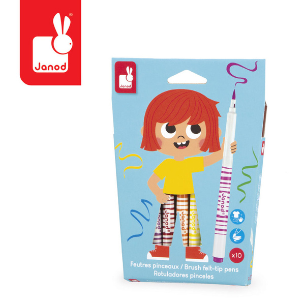 Zestaw kreatywny - Flamastry pędzelkowe 10 kolorów, 3 lata+, Janod