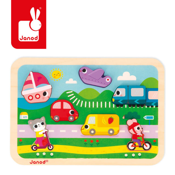 Puzzle drewniane 3D Pojazdy 7 elementów dla dzieci 18 m+, Janod