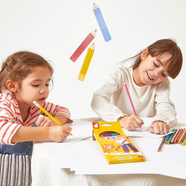 Zestaw kreatywny - Kredki ołówkowe zmazywalne z gumką, 3 lata+, Janod