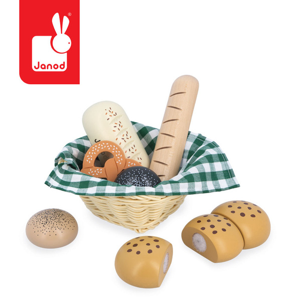 Koszyk z pieczywem - drewniany zestaw dla dzieci, 3 lata+, Janod