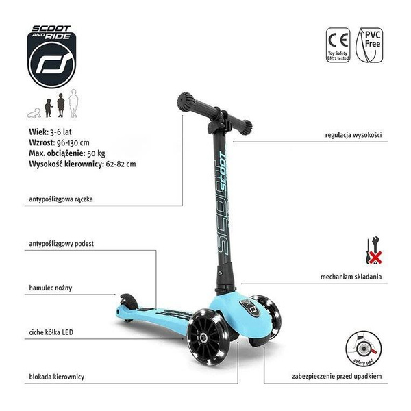 Scoot and Ride HK3 Hulajnoga dla dzieci 3+ z kółkami LED, kolor: Blueberry