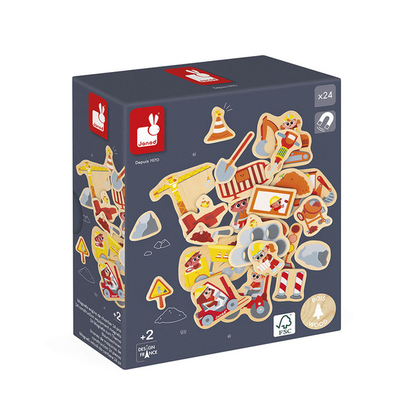 Układanka magnetyczna - drewniane magnesy Plac budowy, dla dzieci 2 lata+, Janod