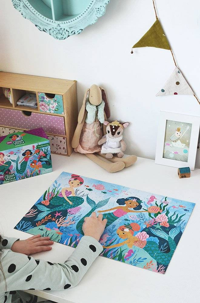 Puzzle edukacyjne Syrenki Mudpuppy – rozwijające puzzle z brokatem