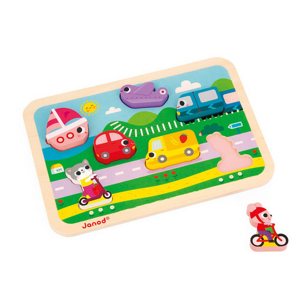 Puzzle drewniane 3D Pojazdy 7 elementów dla dzieci 18 m+, Janod