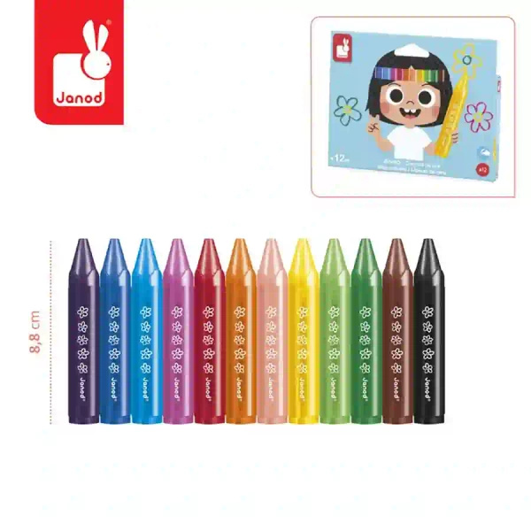 Zestaw kreatywny - Kredki woskowe 12 kolorów, dla dzieci, 12 m+, Janod
