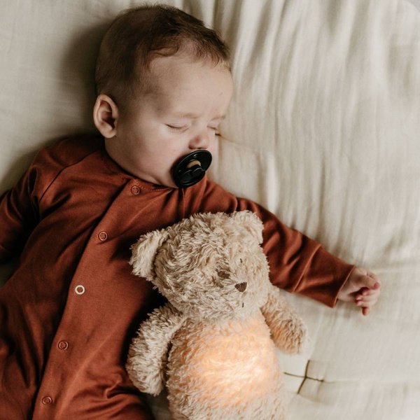 Moonie, Szumiący miś organic z lampką LED, kolor: Sand