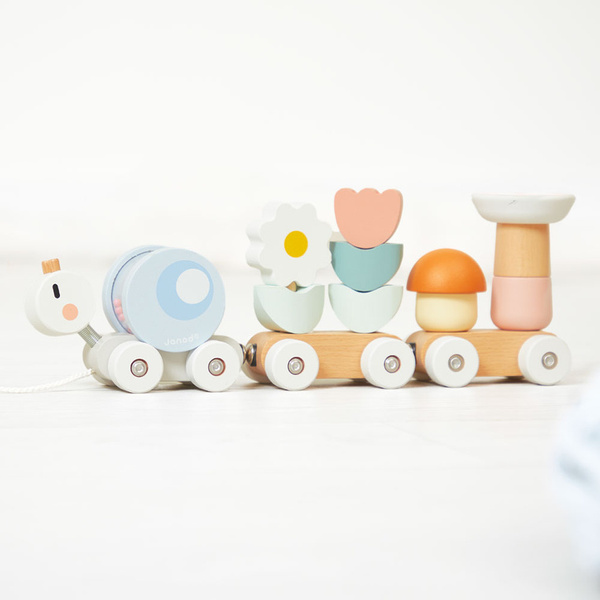 Magnetyczny pociąg z klockami do ciągnięcia Ślimak, 12m+, Janod