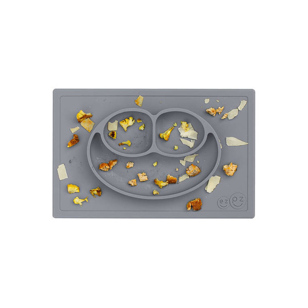 Silikonowy talerzyk z podkładką 2w1 szary Happy Mat, EZPZ