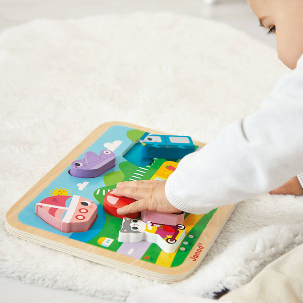 Puzzle drewniane 3D Pojazdy 7 elementów dla dzieci 18 m+, Janod