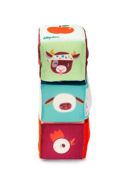 Zestaw 3 kostek aktywizujących wielofunkcyjnych z ukrytymi elementami Farma 18 m+, Lilliputiens