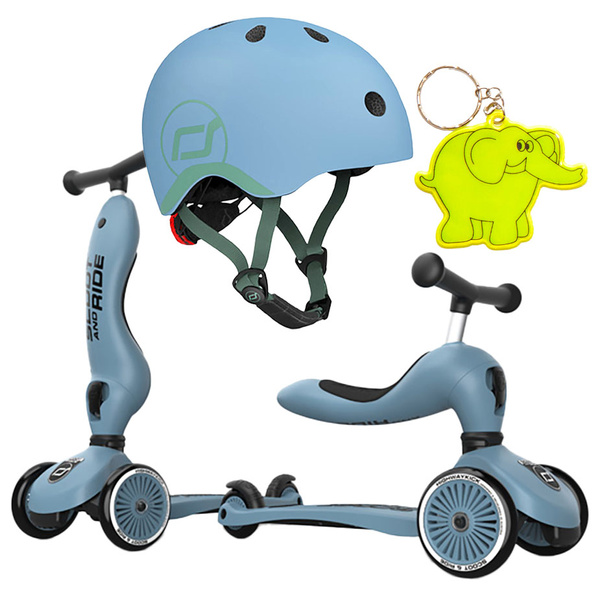 Zestaw: Scoot and Ride HK1 2w1 jeździk i hulajnoga dla dzieci 1-5 lat, kolor: Steel + kask rozm. XXS-S
