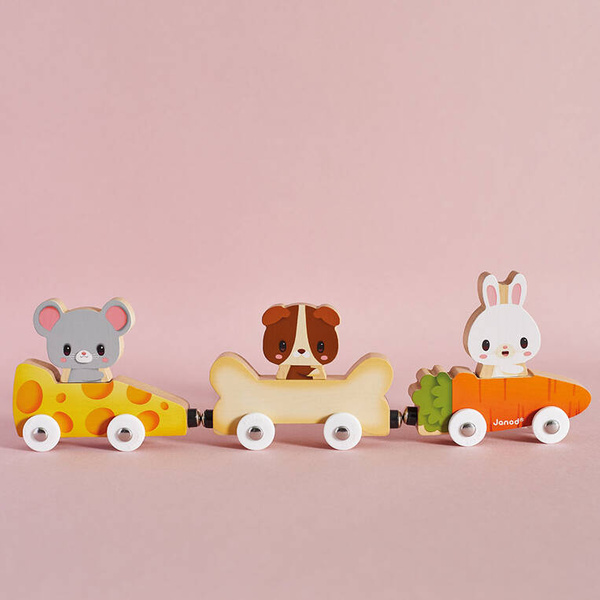 Magnetyczne drewniane pojazdy z domowymi zwierzątkami Farma 18 m+, Janod