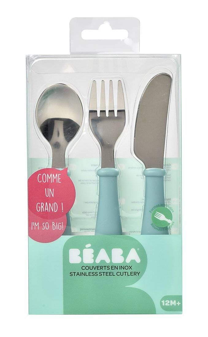 Sztućce ze stali nierdzewnej Beaba 12 m+ Airy Green