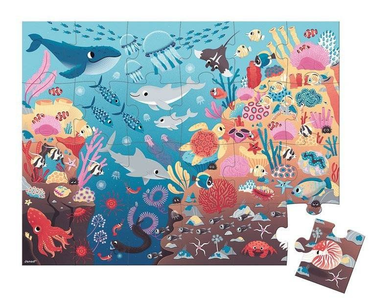 Świecące puzzle UV Ocean Janod – puzzle edukacyjne 3+