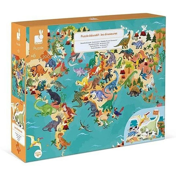 Puzzle edukacyjne z figurkami 3D Dinozaury 200 elementów 6+, Janod