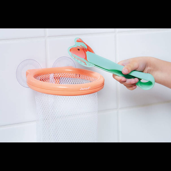 Łapacz krewetek do kąpieli kosz z przyssawkami i 12 krewetkami 2+, Janod