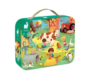 Puzzle w walizce Dzień na farmie, 24 elementy, dla dzieci, 3 lata+, Janod