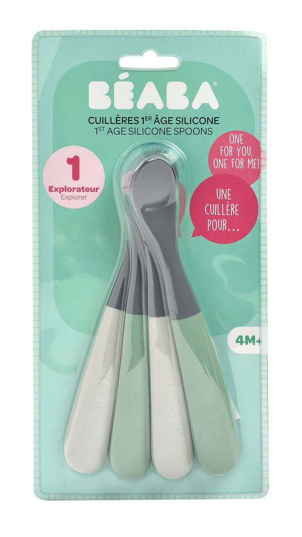 Zestaw łyżeczek silikonowych Beaba 4m+ Mineral grey/Sage green