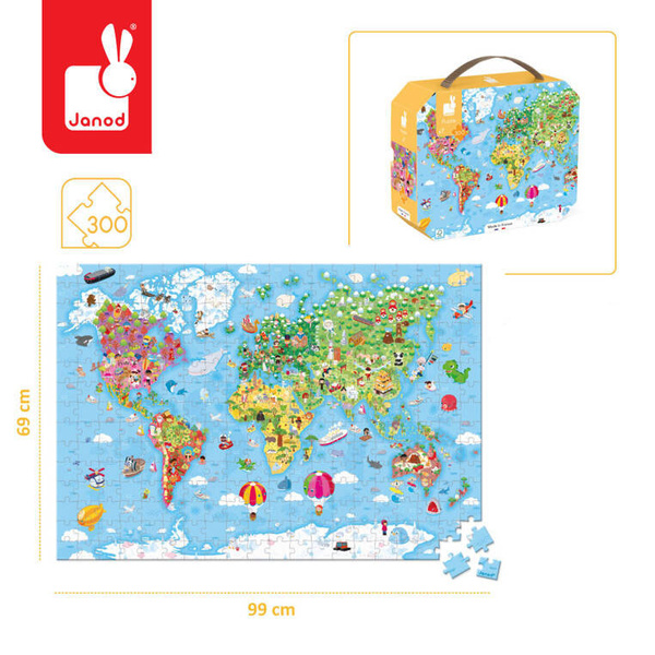 Puzzle w walizce Ogromna mapa świata 300 elementów - układanka dla dzieci 7 lat+ Janod