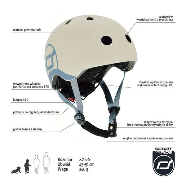 Scoot and Ride Kask dla dzieci 1-5 lat rozm. XXS-S, kolor: Ash
