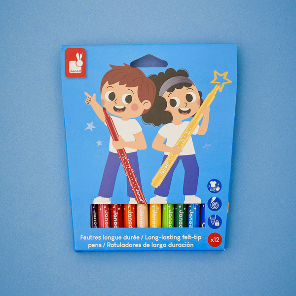 Zestaw kreatywny - Flamastry z filcową końcówką 12 kolorów, 3 lata+, Janod