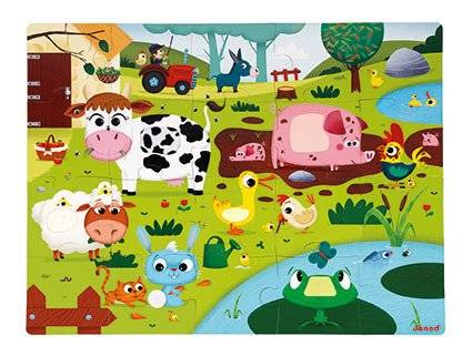Puzzle sensoryczne 20 elementów Farma, Janod