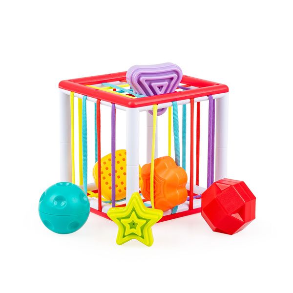 Zabawki sensoryczne-  Kostka Pełna Kształtów dla dzieci 6m+, TuliFun, Dumel