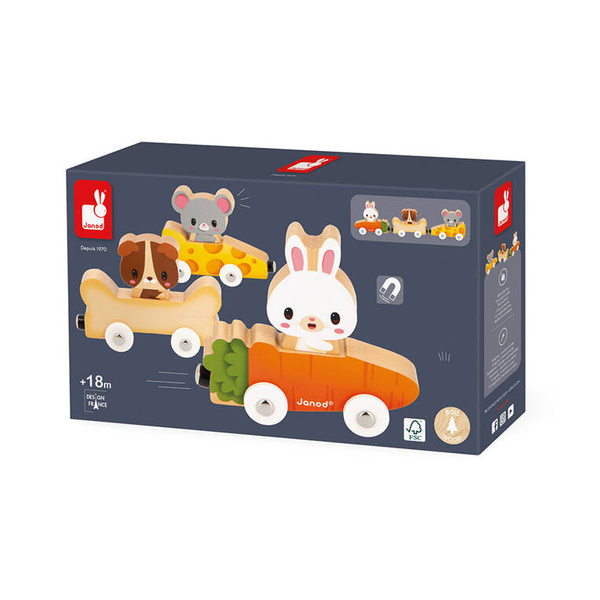 Magnetyczne drewniane pojazdy z domowymi zwierzątkami Farma 18 m+, Janod
