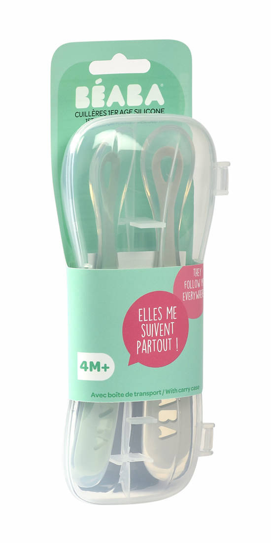Zestaw łyżeczek silikonowych Beaba Sage Green etui