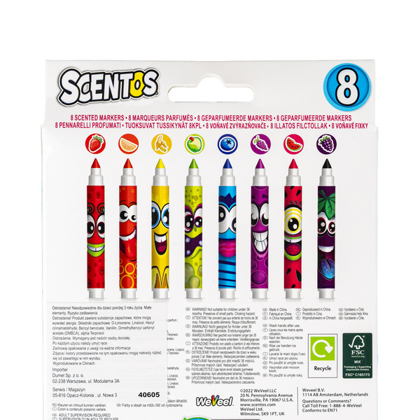 Pachnące Markery - Śmieszne Minki, zestaw 8 szt., 3 lata+, Scentos