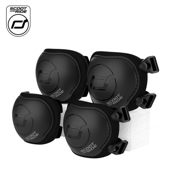 Zestaw: Scoot and Ride Kask dla dzieci 3+ rozm. S-M, kolor: Black (czarny) + ochraniacze rozm. S