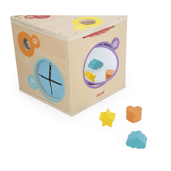 Kostka sensoryczna drewniana - zabawka edukacyjna, dla dzieci, 18 m+, Janod