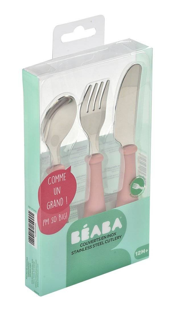 Komplet sztućców Beaba Old Pink ergonomiczne dziecięce