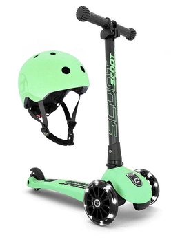 Zestaw: Scoot and Ride Highwaykick 3 LED Hulajnoga składana ze świecącymi kółkami 3+, kolor: Kiwi + kaski S-M, kolor: Kiwi