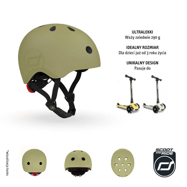 Scoot and Ride Kask dla dzieci 3+ rozm. S-M, kolor: Olive
