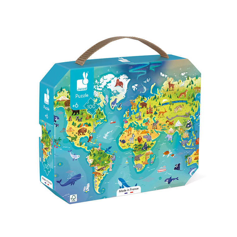 Puzzle Mapa świata 100 elementów Janod – edukacyjne puzzle dla dzieci 6+