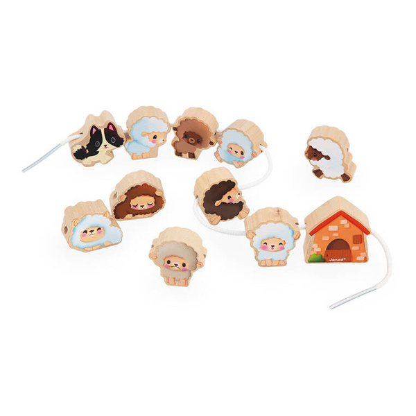 Edukacyjna Nawlekanka z drewnianymi owieczkami Farma 2 lata+, Janod