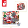 Puzzle w walizce Strażacy 24 elementy, dla dzieci, 3 lata+, Janod