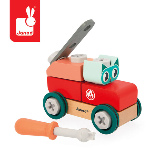 Samochód - Wóz Strażacki do składania Kot Brico ‘Kids 2 lata+, Janod