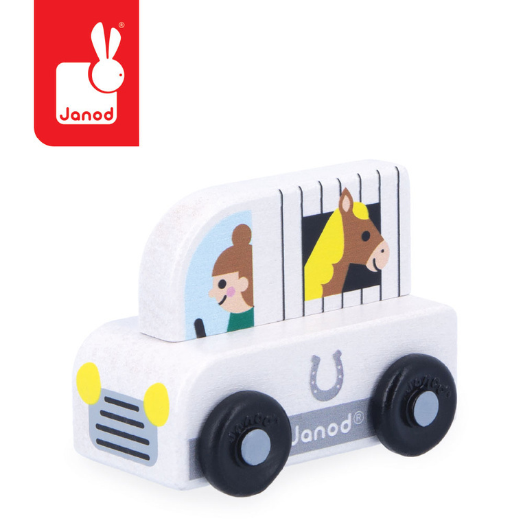 Pojazd koniowóz drewniany Janod Cross Roads - zabawka edukacyjna 12m+