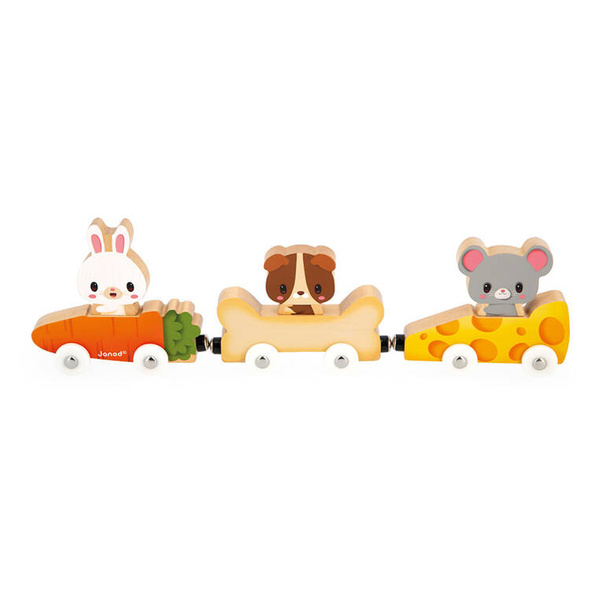 Magnetyczne drewniane pojazdy z domowymi zwierzątkami Farma 18 m+, Janod