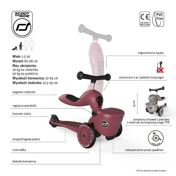 Scoot and Ride HK1 Lifestyle 2w1 jeździk i hulajnoga dla dzieci 1-5 lat, kolor: Wildcat